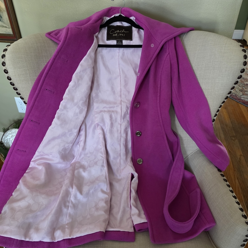 NWOT Coach Extra Small Fusha Peacoat With Silver Buttons - Picture 4 of 12